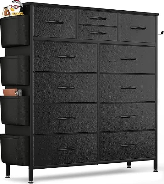 Pink Dresser 12 Drawers Side Pockets And Hooks, Fabric