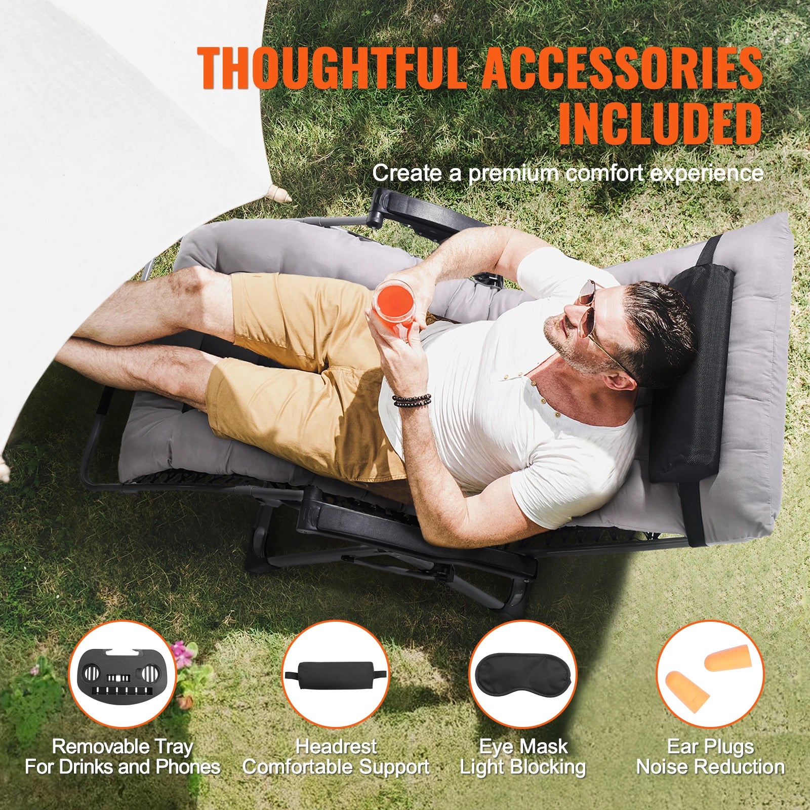 Zero Gravity Recliner Lounge Chair Adjustable Footrest Cupholder