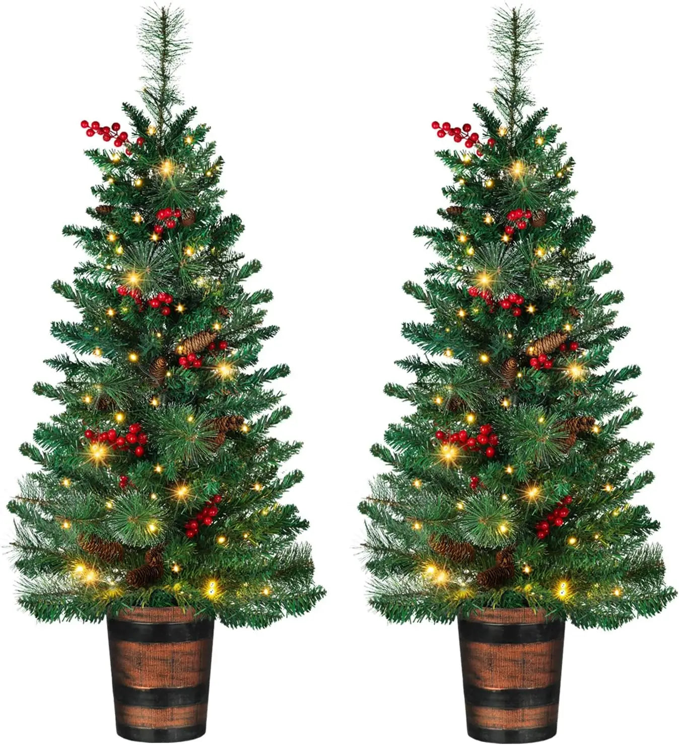4FT Prelit Christmas Tree 2-Pack Pinecone And Berries 100 Lights