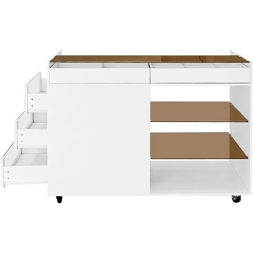 Glass Top 43.3" White wardrobe Armoire Island