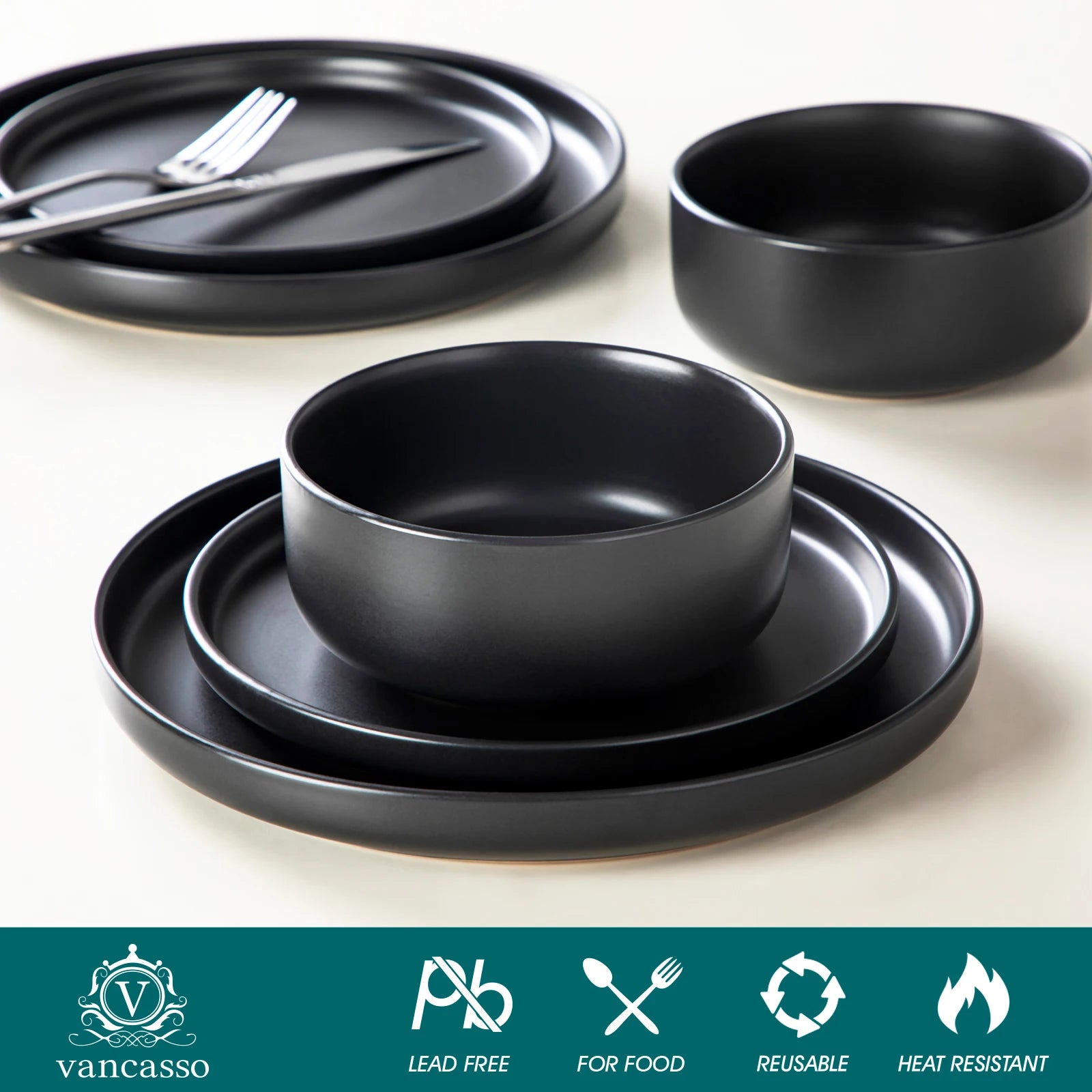 18/36 Piece Black Ceramic Stoneware Set