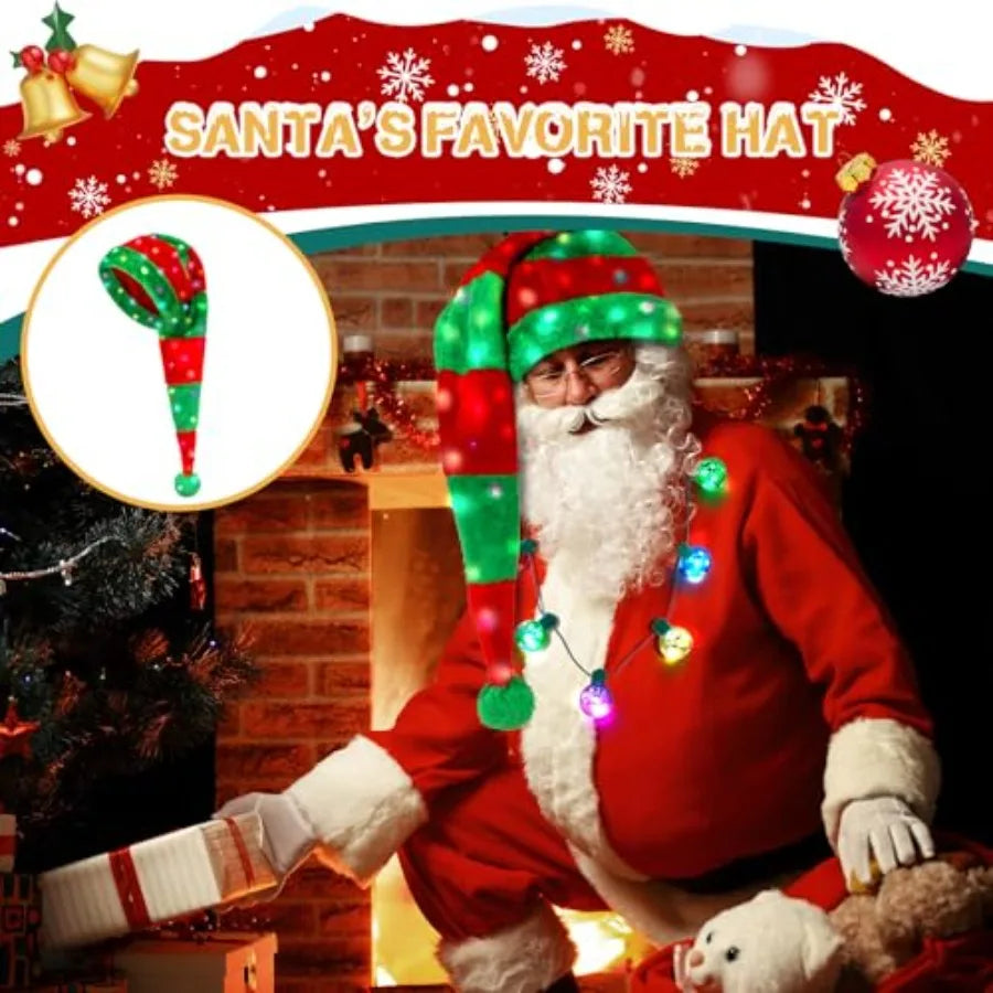 2 Pcs Light Up Christmas Hat Necklace Set With LED