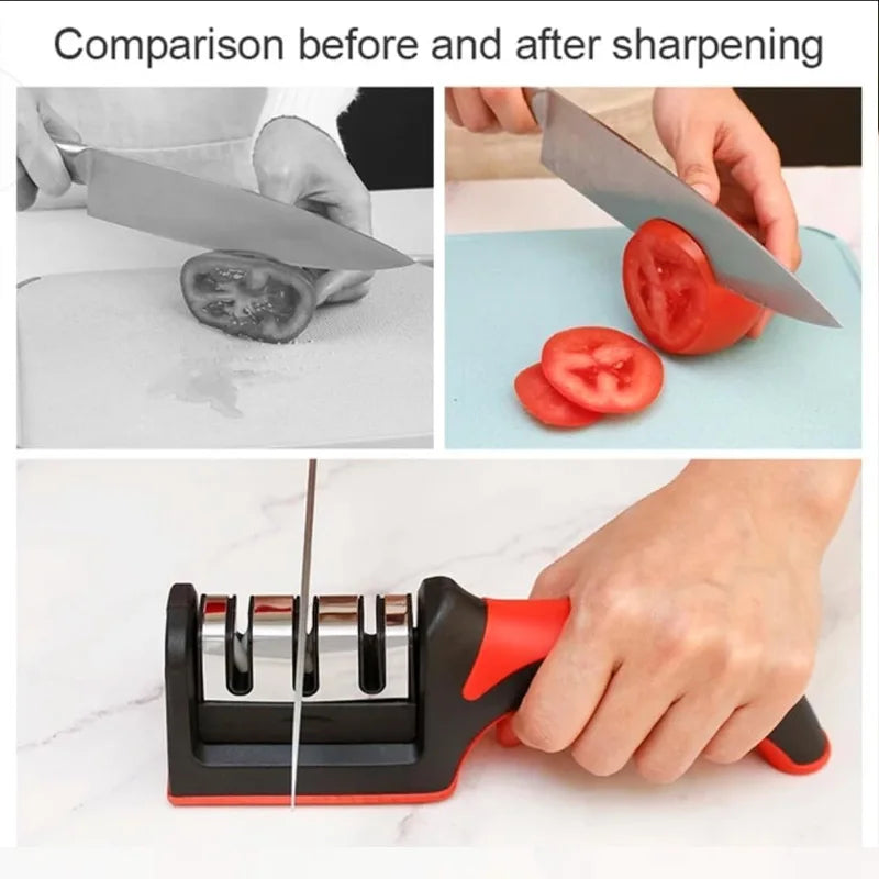 3-Stage Knife Sharpener Set - Diamond & Ceramic Rods Non-Slip Base (B