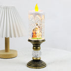 Christmas decorations: candles, crystal lights, cartoon snowflakes, birthday and Christmas gifts, scene setups