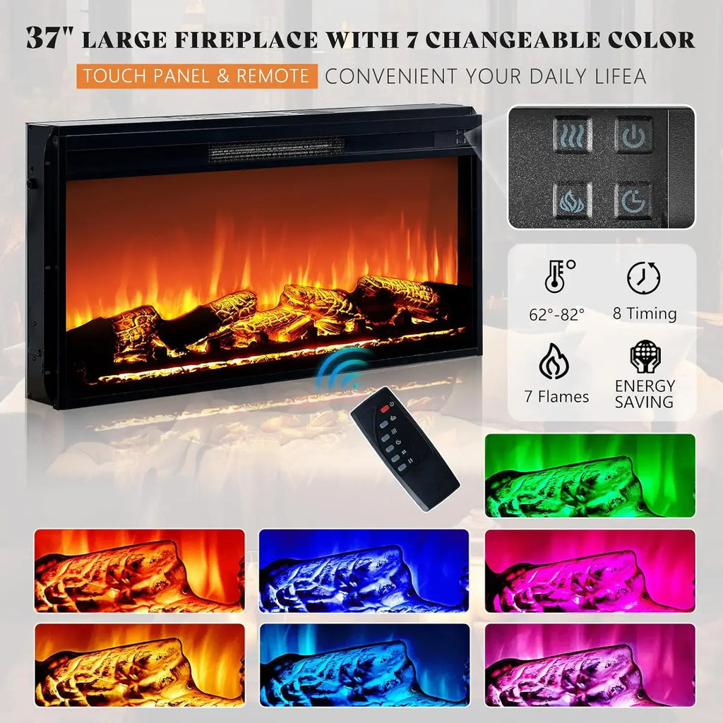 70" TV Stand With 37" 7,Color Fireplace For 80" TVs