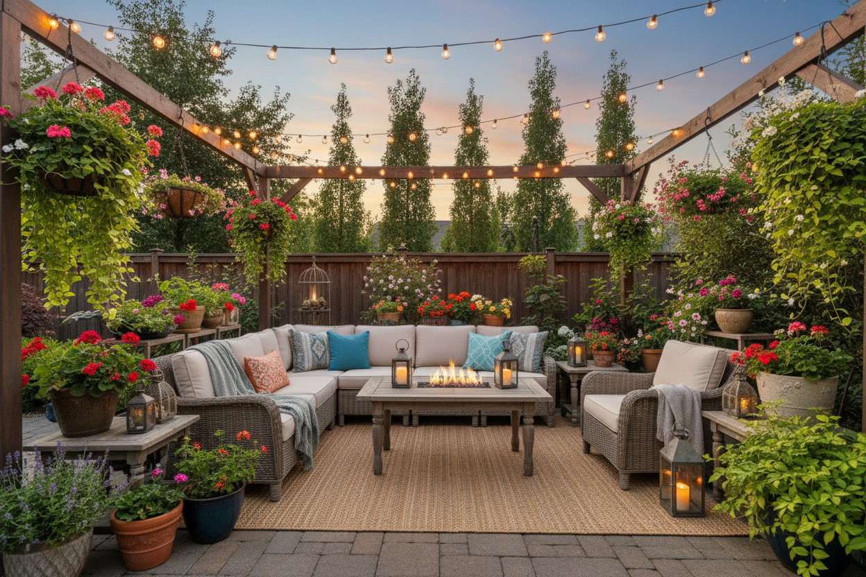 decorated backyard patio